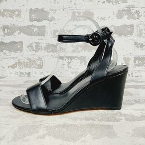 New Nordstrom Rack Carrie Black Faux Leather Wedge Heel Ankle Strap Sandals D831